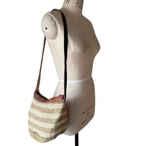 Sisal Bag in Brown and Tan Stripe with Zipper Top